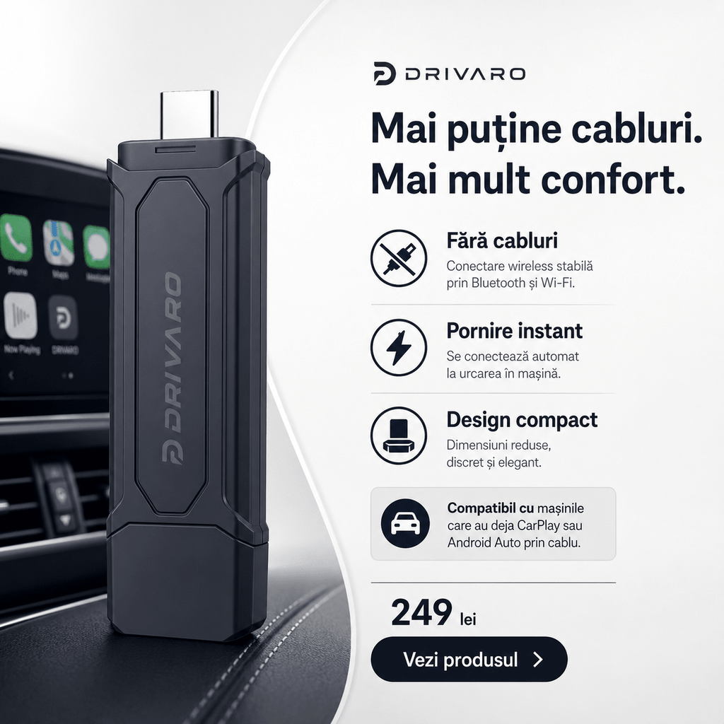 DRIVARO LinkDrive Mini Pro - adaptor wireless CarPlay Android Auto DRIVARO
